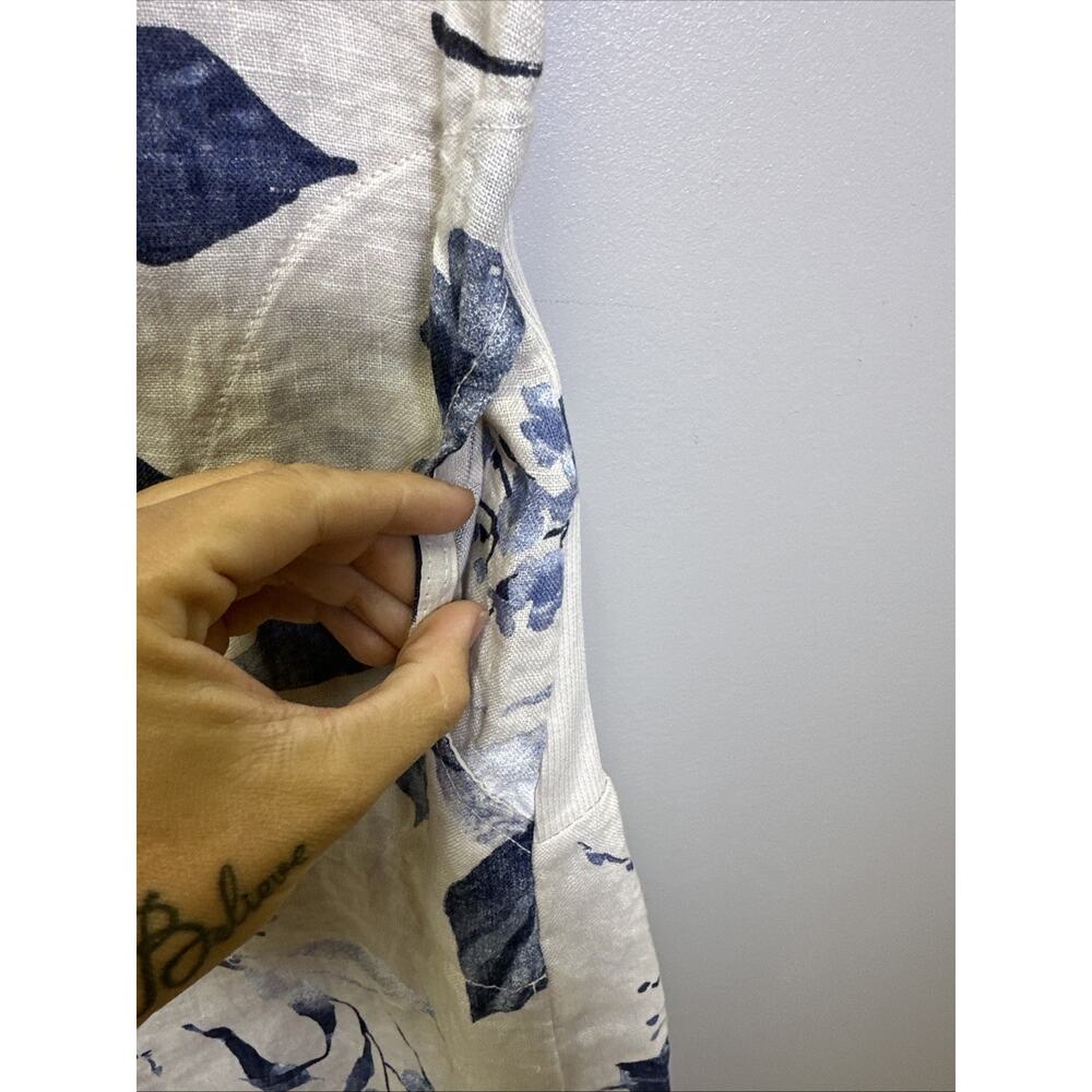 Linen Luv Linen Dress S Cream Blue Floral Pockets Cottagecore Made In Italy - Picture 4 of 7